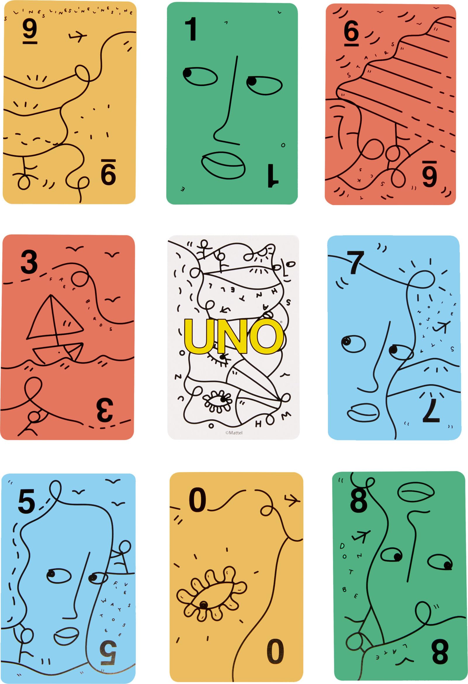 Mattel Games UNO Artiste Shantell Martin Card Game for Kids, Adults & Family Night, Collectible Deck Featuring Graphics & Art by Shantell Martin