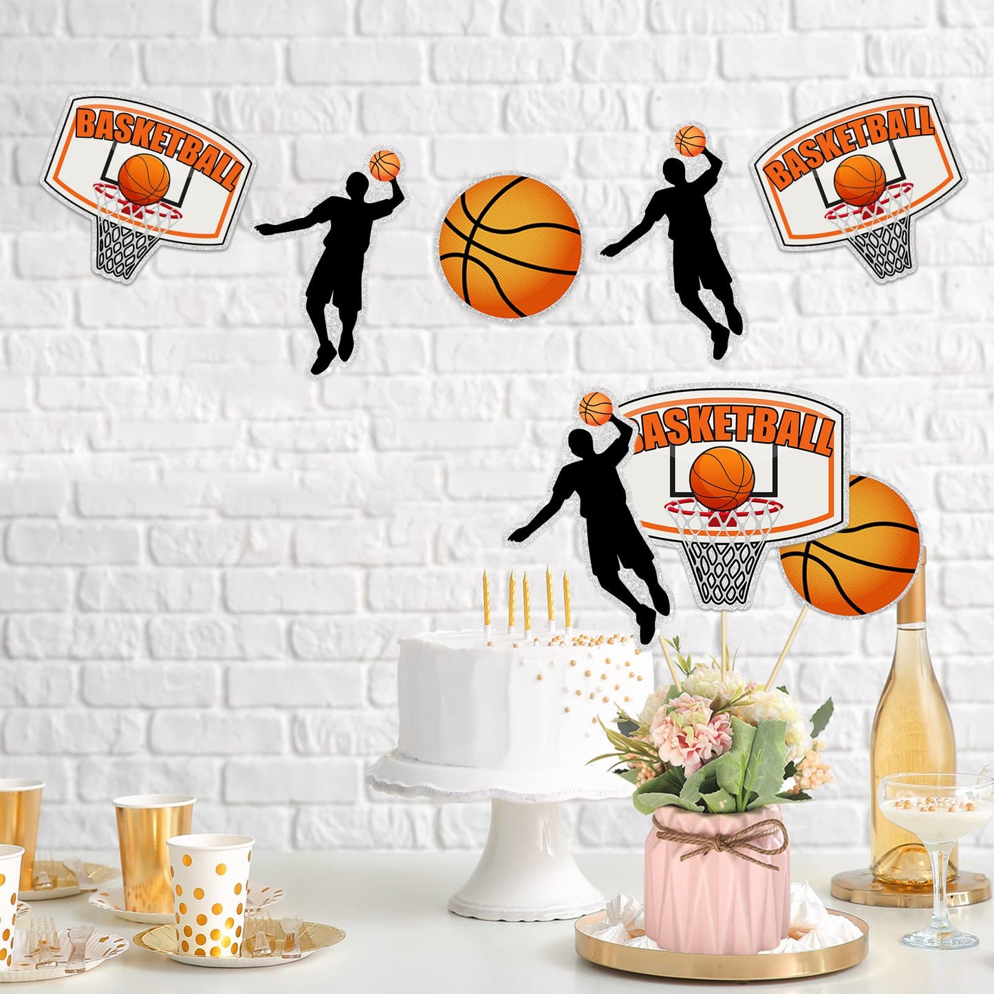 Basketball Party Centerpiece Sticks, Sport Theme - Baby Shower Table Toppers - Basketball Player Birthday Party Decorations Supplies - 15PCS
