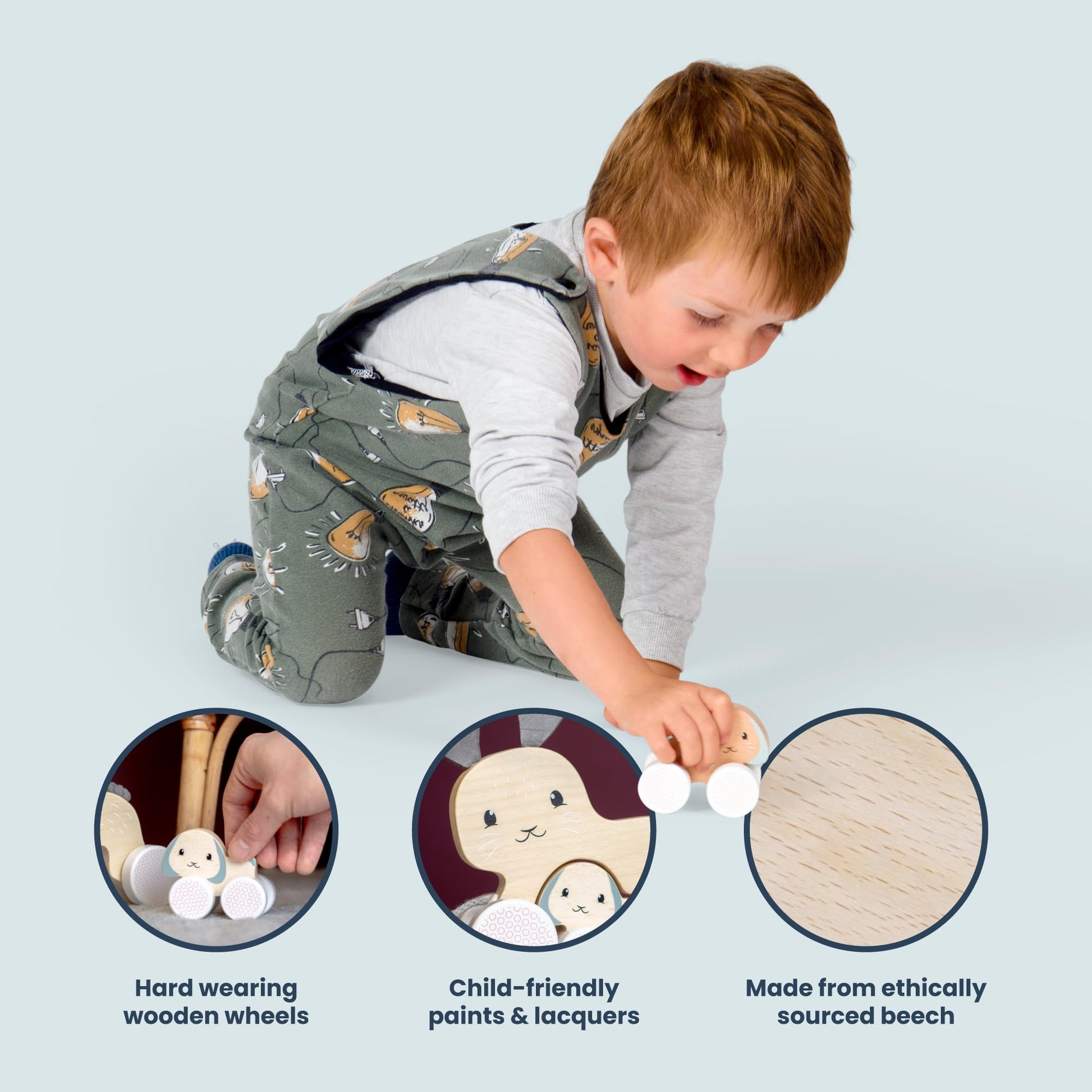 Bigjigs Toys FSC® Certified Bunny & Baby Pull Along Toy - Eco-Friendly Rabbit Pull Along with Cord & Baby Bunny Push-Along, Quality Pull Along Toys