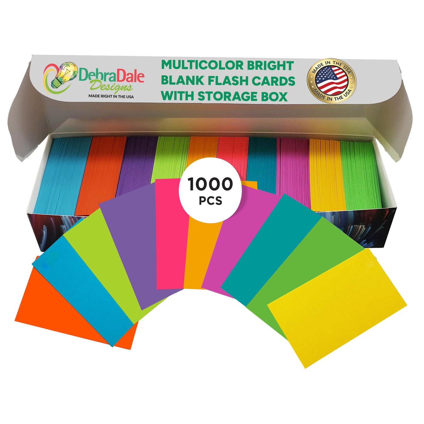 Mini Flash Cards 1000 Pack, Neon Study Cards for Active Recall, USA Made