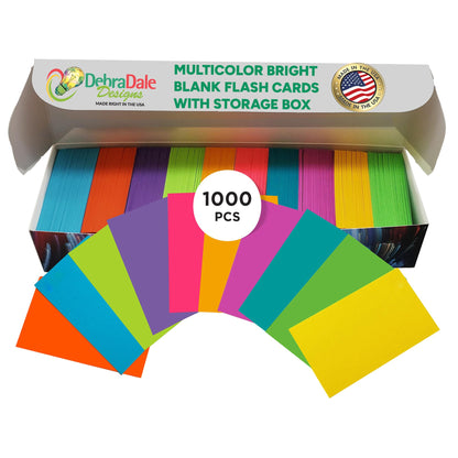 Mini Flash Cards 1000 Pack, Neon Study Cards for Active Recall, USA Made