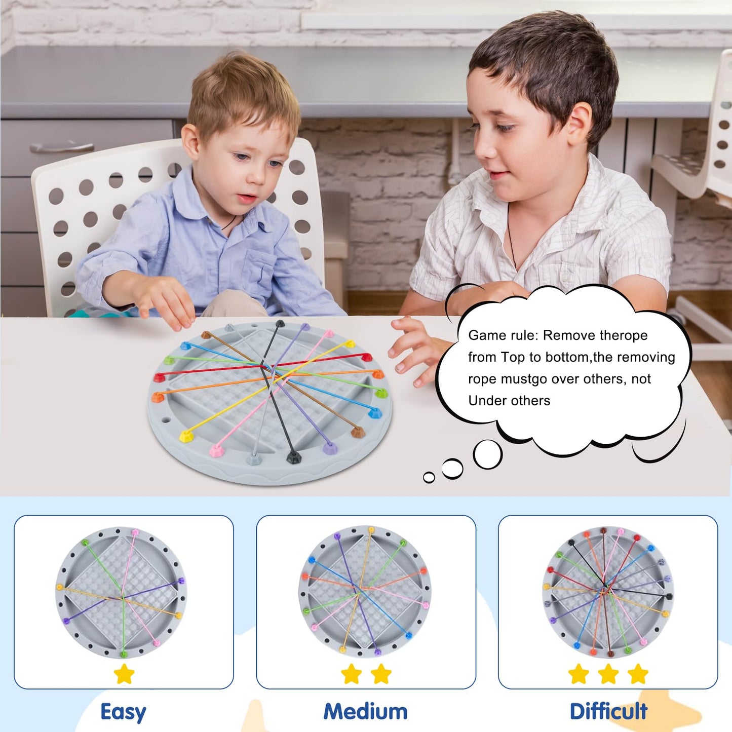 3 in 1 Board Games, 5-in-eine-Reihe-Spiel & Magnetic Chess & Rope Untangling Puzzle Game, Multi-Challenges for Age 8+, Educational Strategy for Kids