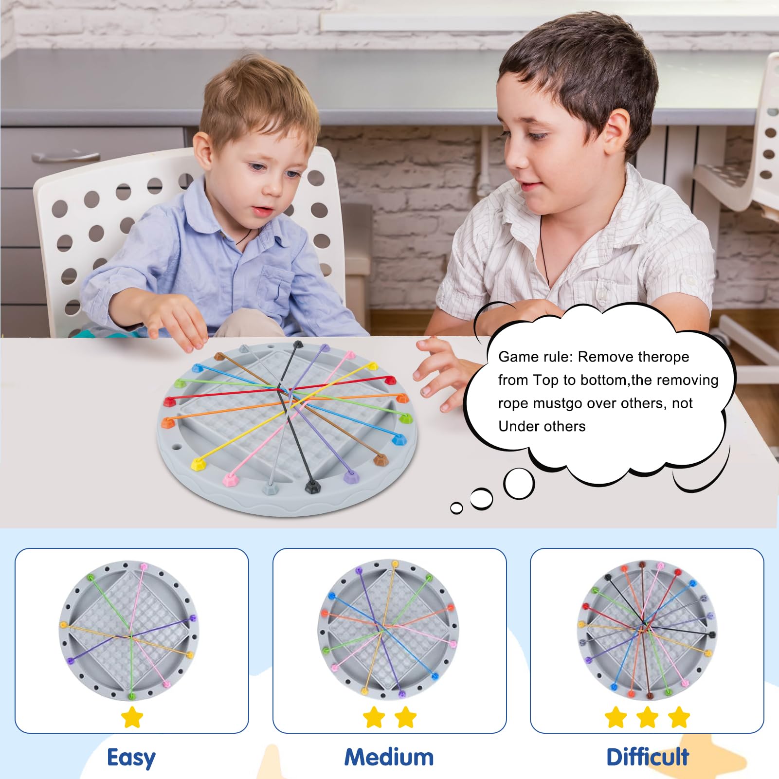 3 in 1 Board Games, 5-in-eine-Reihe-Spiel & Magnetic Chess & Rope Untangling Puzzle Game, Multi-Challenges for Age 8+, Educational Strategy for Kids