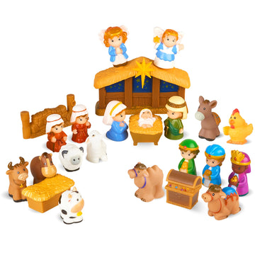 COOLTUNE Nativity Set for Kids - 25 Piece Christmas Nativity Playset with Figures, Soft Rubber Jesus Story Play Toys for Toddlers, Children, Baby