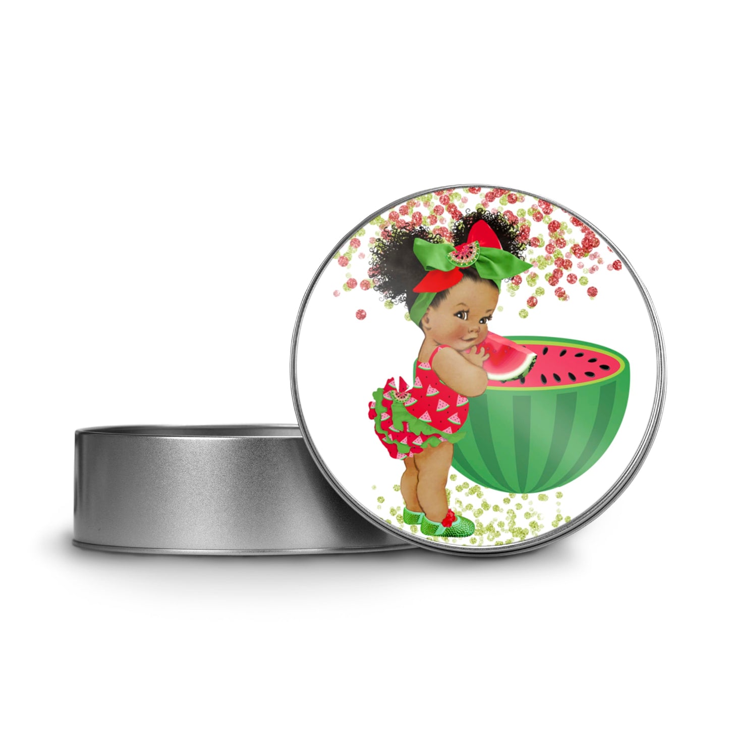 40 Watermelon Girl Favor Labels Stickers, African American Watermelon Baby Girl Shower Birthday Stickers
