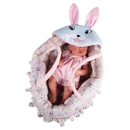 Rakki Dolli Doll Carry Cot Doll Carry Crib Doll Carrier with Fashion Embroidered Rabbit Face, Fits for 16” 18” American Girl Dolls