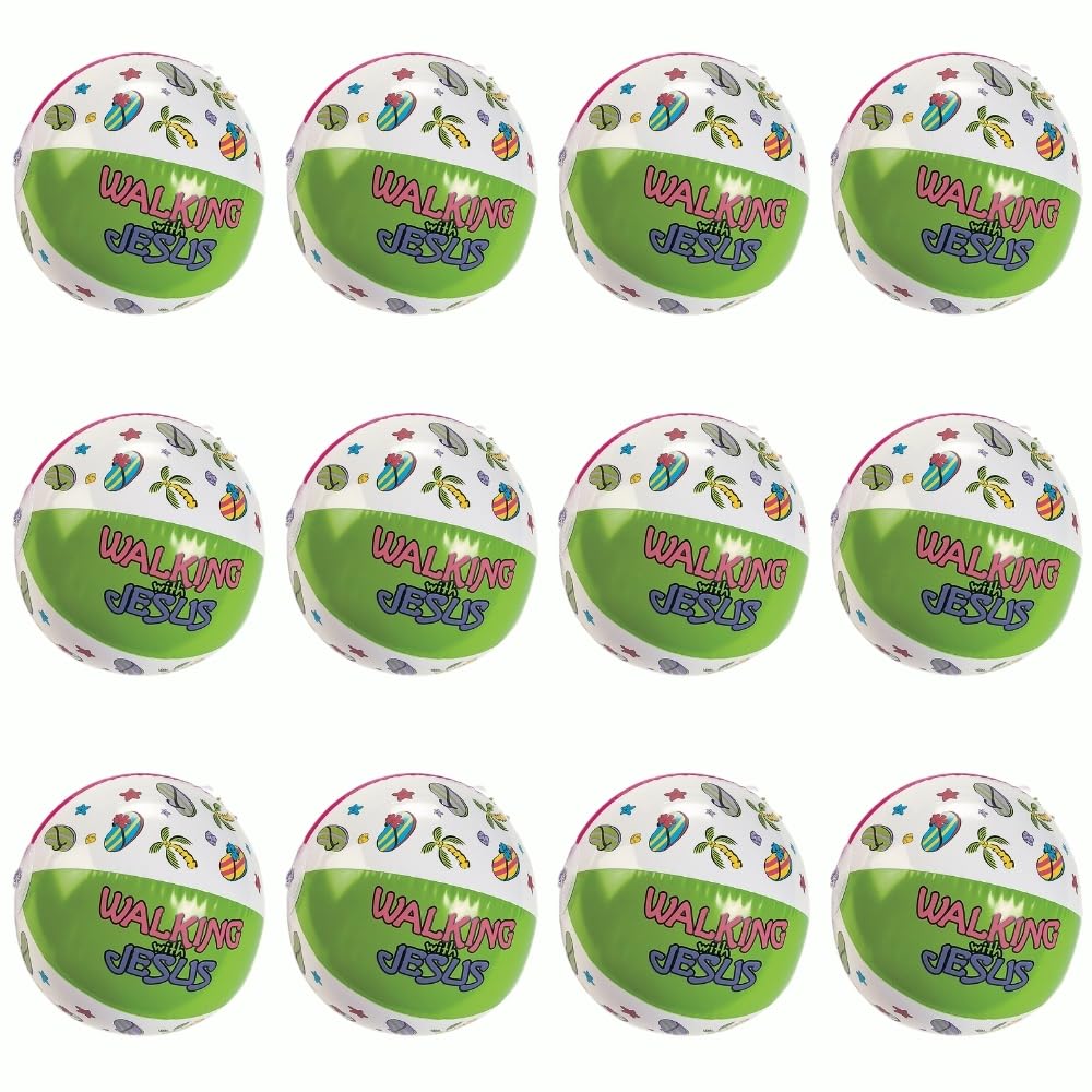 Fun Express Walking with Jesus Inflate Beach Balls - Toys - Inflates - Beach Balls - VBS 2026 Vacation Bible School Supplies/Decor - 12 Pieces