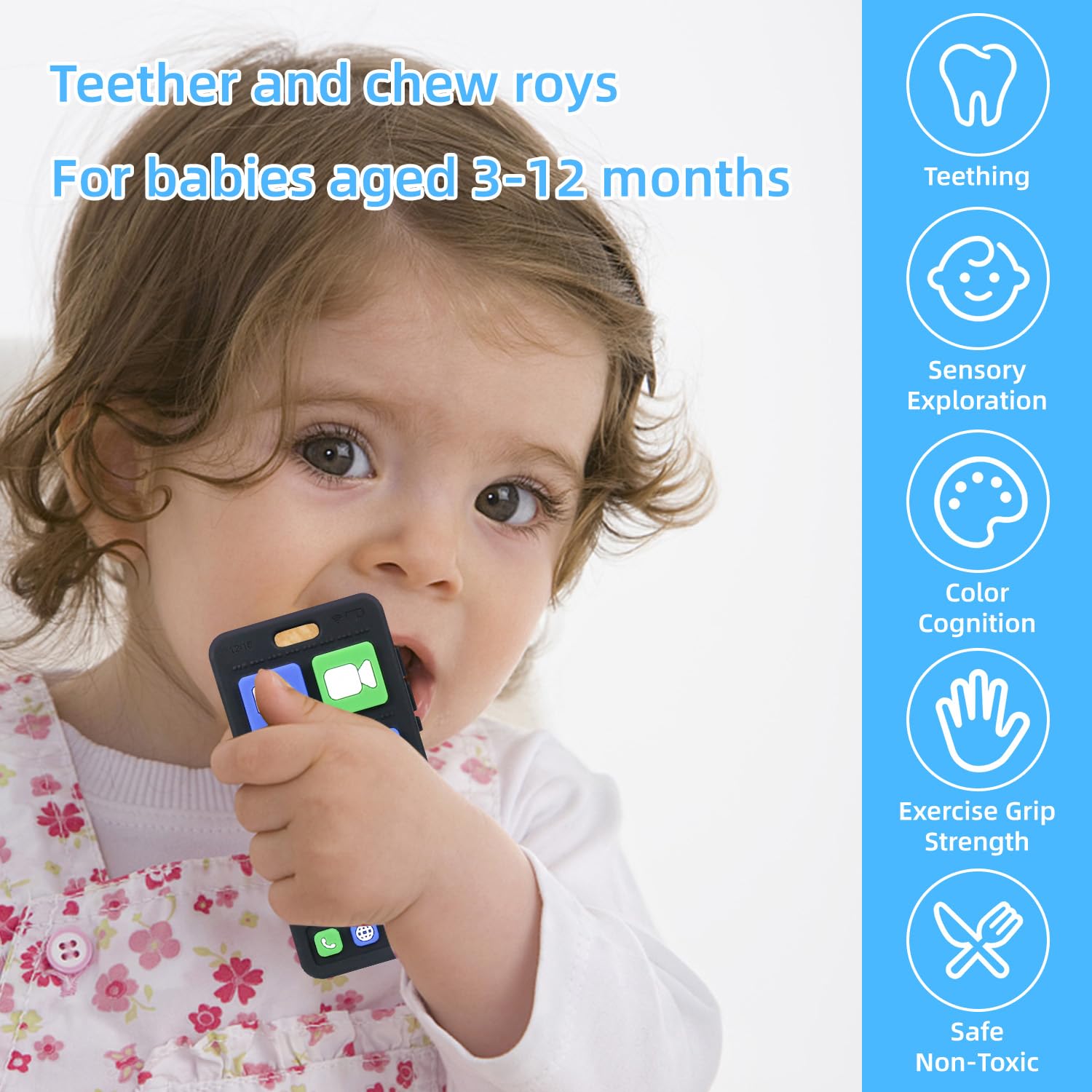 SLUQQHDU Baby Silicone Teething Toys for Babies 0-6 Months,Phone and Remote Teether Toys for Toddlers 6-12 Months,2 Pack Teether Toys Sensory Toys