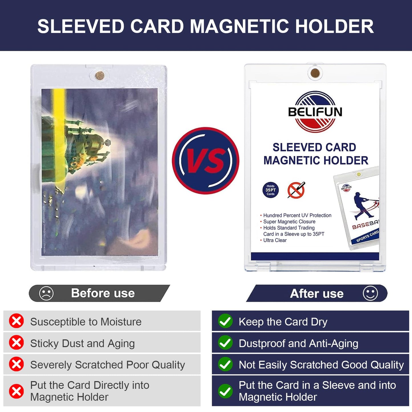 20-Pack One Touch Sleeved-Card Magnetic-Holders - 35PT Trading Card Holders, UV Protection Clear Acrylic Card Cases, Magnet Case Protectors for Game