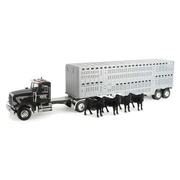 Tomy Big Farm Peterbilt Semi Truck - 1:16 Scale - Includes Livestock Trailer and 4 Cows - Durable Truck Toy with Lights and Sounds, Opening Doors