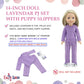 Emily Rose 14 Inch Doll Purple Polka Dot Pajama Set Gift Boxed | USA Brand 3-Piece Sleeping Outfit with Fluffy Puppy Slippers | Encourages Creative