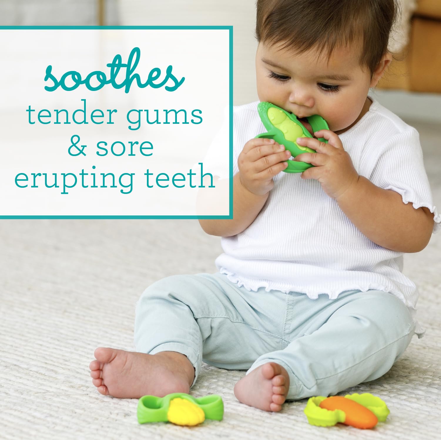 Infantino Lil' Nibbles Textured Silicone Teether Carrot, Corn, Pea Pod