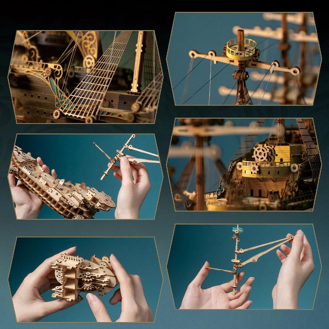 Keetopteep 3D Wooden Puzzles for Adults, DIY Fantasy Spaceship Wooden Puzzle Model Building Kits, 420pcs 3D Puzzles Model Educational Brain Teaser DIY