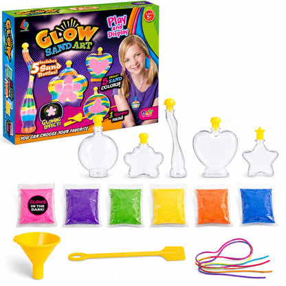 Glow Sand Art Kit, DIY Craft for Girls w/ 5 Necklace Bottles