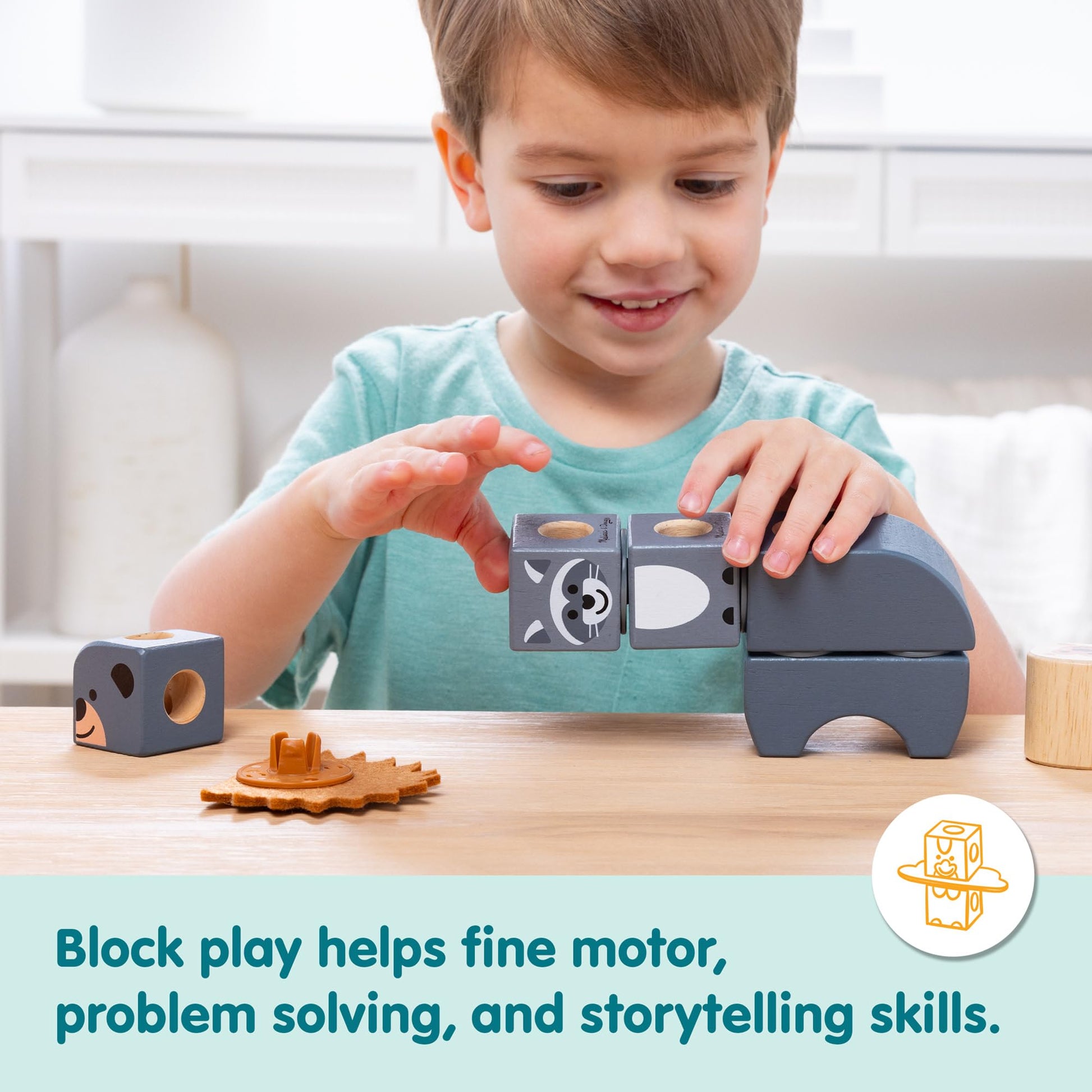 Melissa & Doug Blockables™ Woodland Friends Snap and Play, Mix and Match Connectable Wooden Building Blocks Play Set Toy for Preschool Boys and Girls