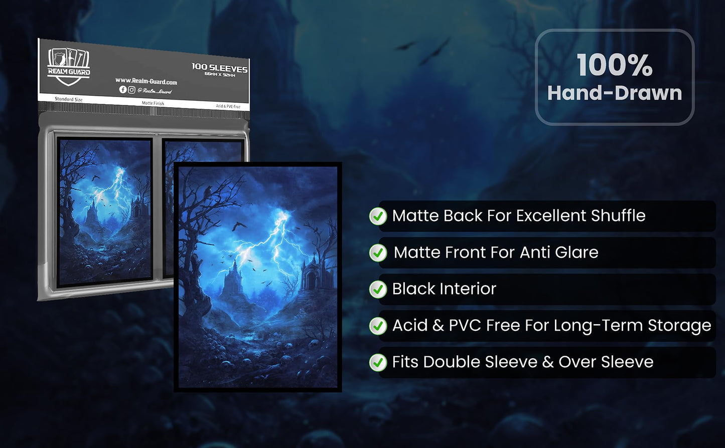 Realm Guard - 100ct Textured Matte TCG/MTG Card Art Sleeves (Blue/Black Graveyard)