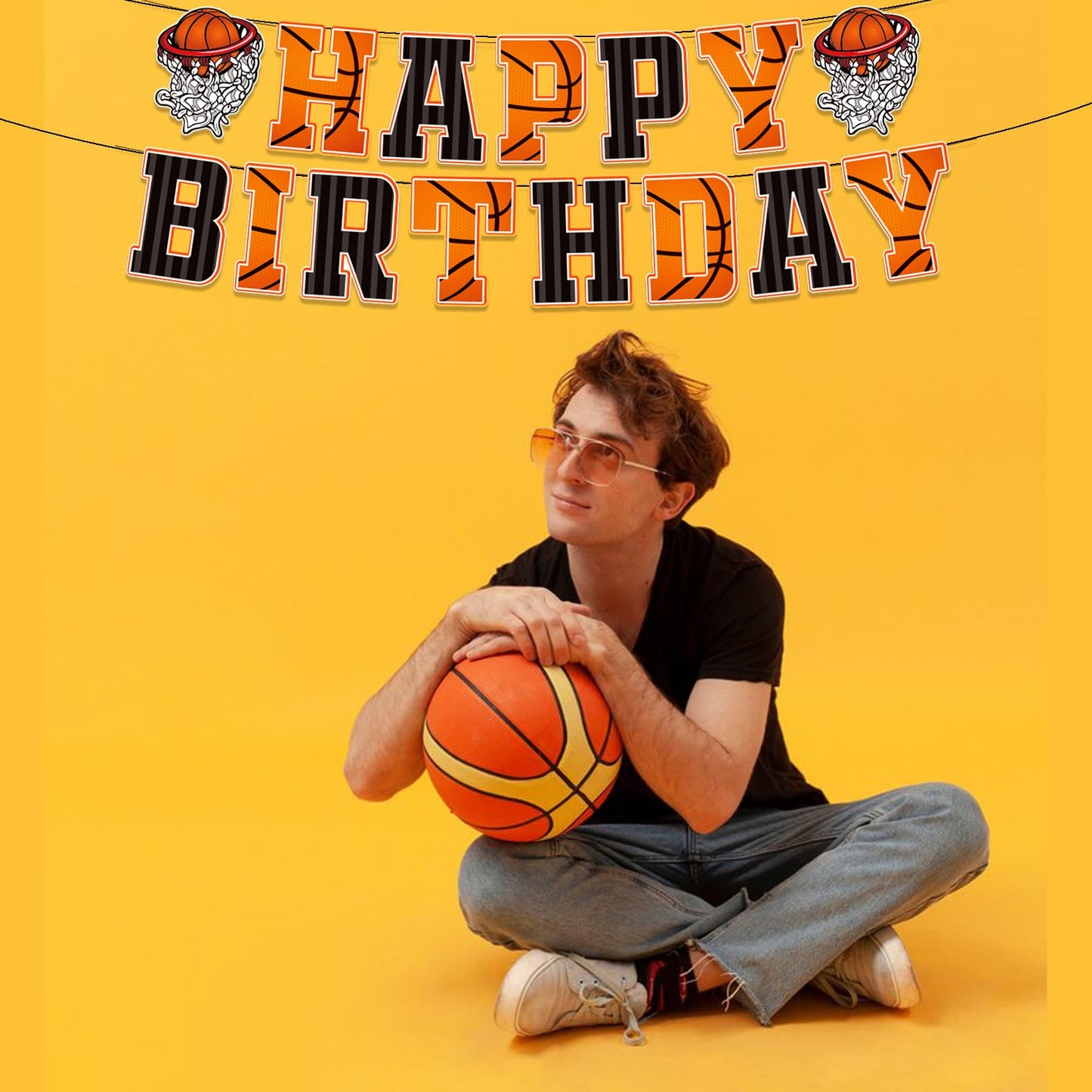 PANRRPERS Basketball Happy Birthday Banner, Slam Dunk Garland Bunting Sign, Basketball Party Decorations for Boys Teens Men Kids
