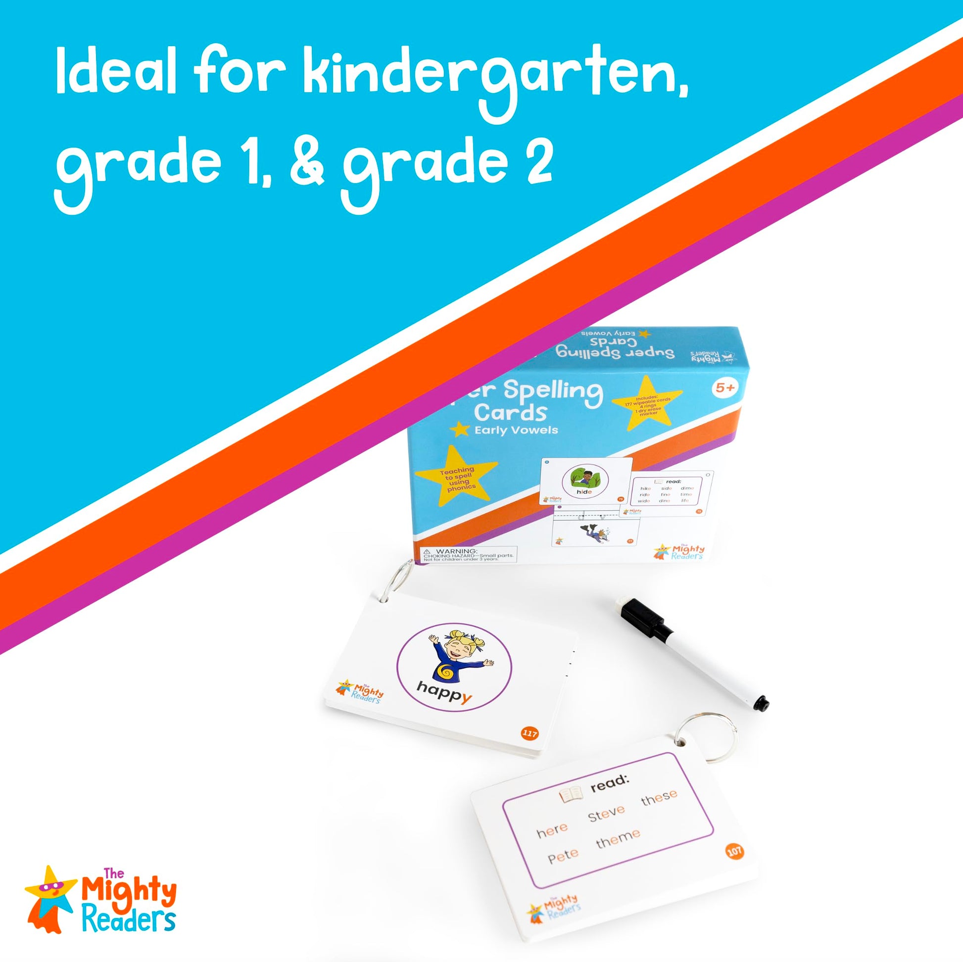 Super Spelling Cards: Early Vowels, Phonics Reading Spelling Flashcards CVC Silent E R Controlled Kindergarten Grade 1 Grade 2