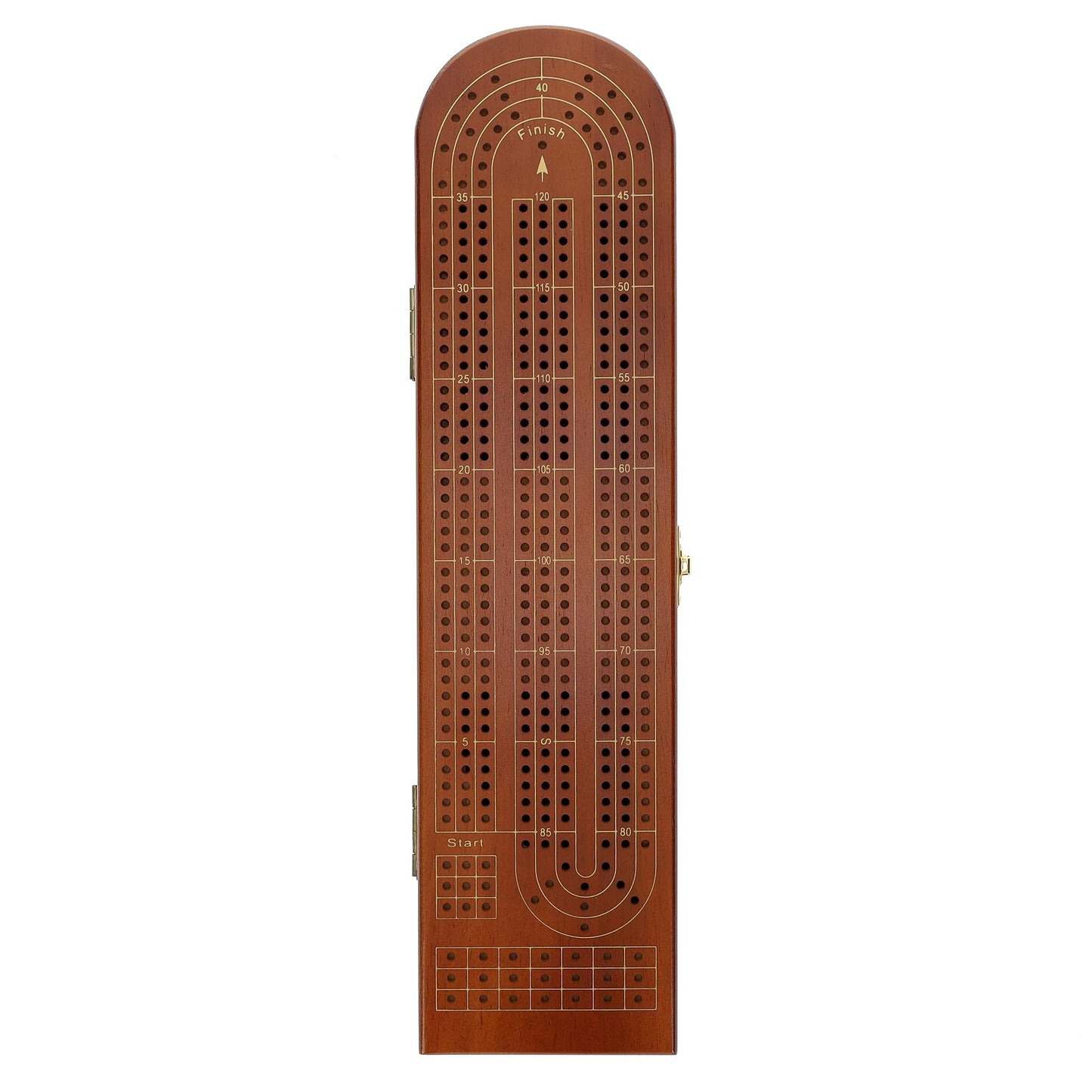 Pacific Shore Games Wooden Cribbage Board Game Set, Walnut Stained Continuous 3 Track for 2-3 Players, Card Storage