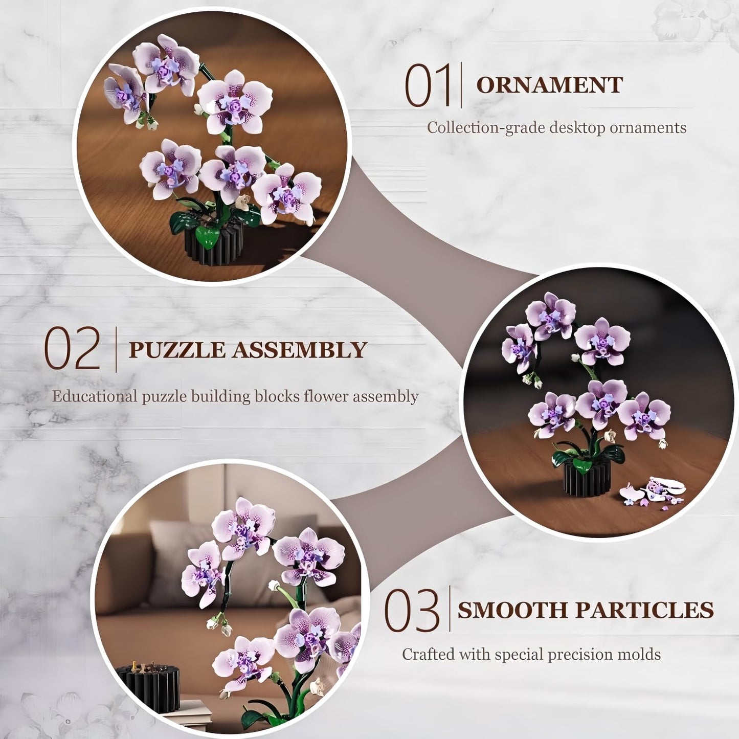 Purple Phalaenopsis Building Blocks Set,619PCS Orchid Model Kit,Birthday Gift Compatible with Lego Flowers for Adults Women Girls Boys Age 14+