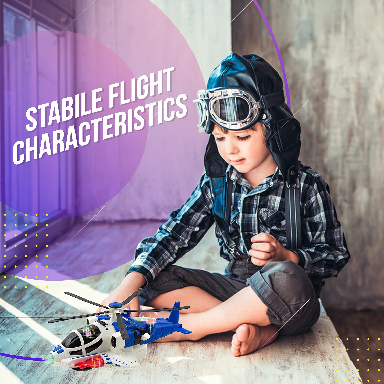 Toysery Bump and Go Helicopter Toys for Boys & Girls, Aircraft Toys Made with Durable Material, Helicopter Toy with Lights, Realistic Sound