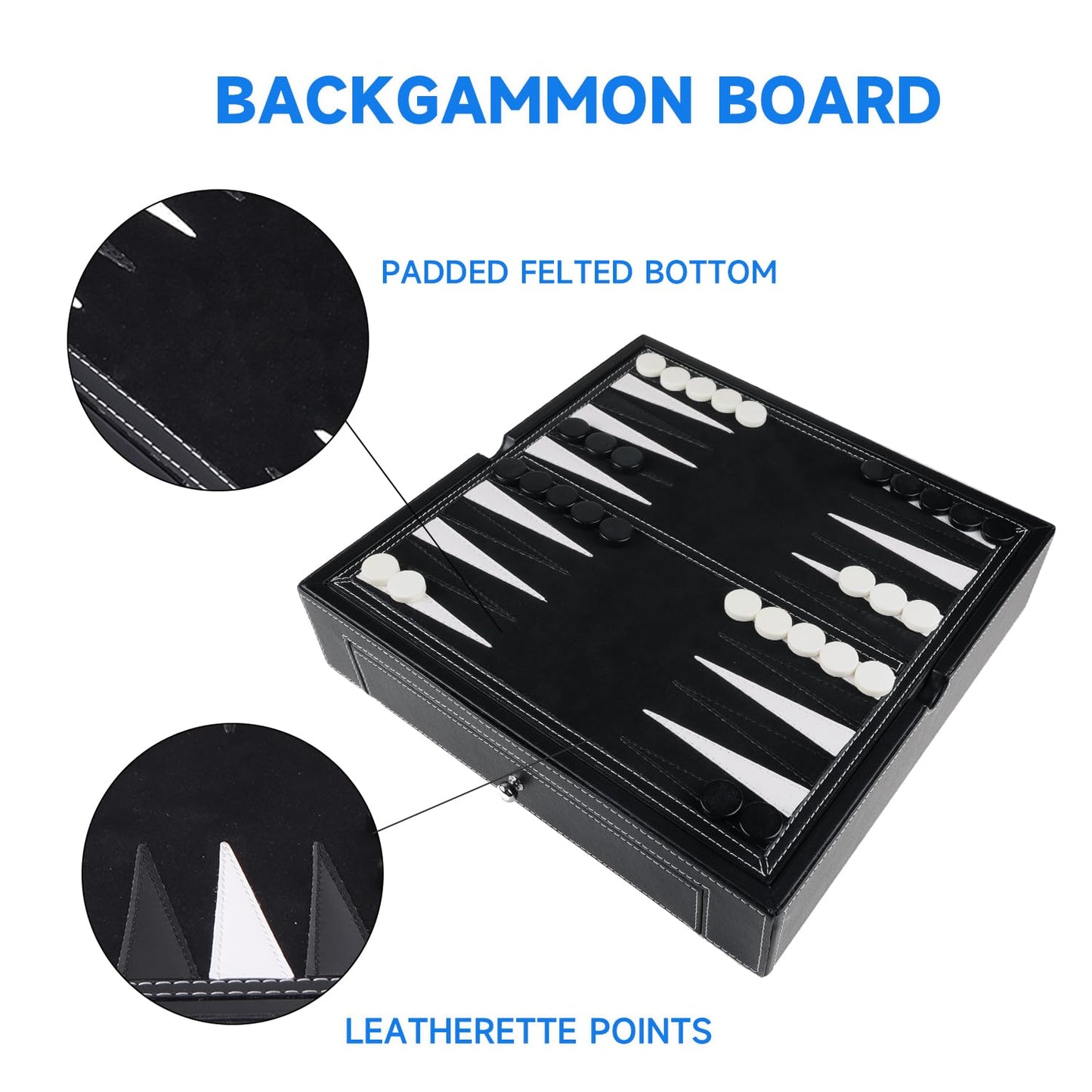GSE Games & Sports Expert 12.5" Premium Leather 5-in-1 Chess, Checkers, Backgammon, Chinese Checkers, and Poker Dice Board Game Combo Set for Kids