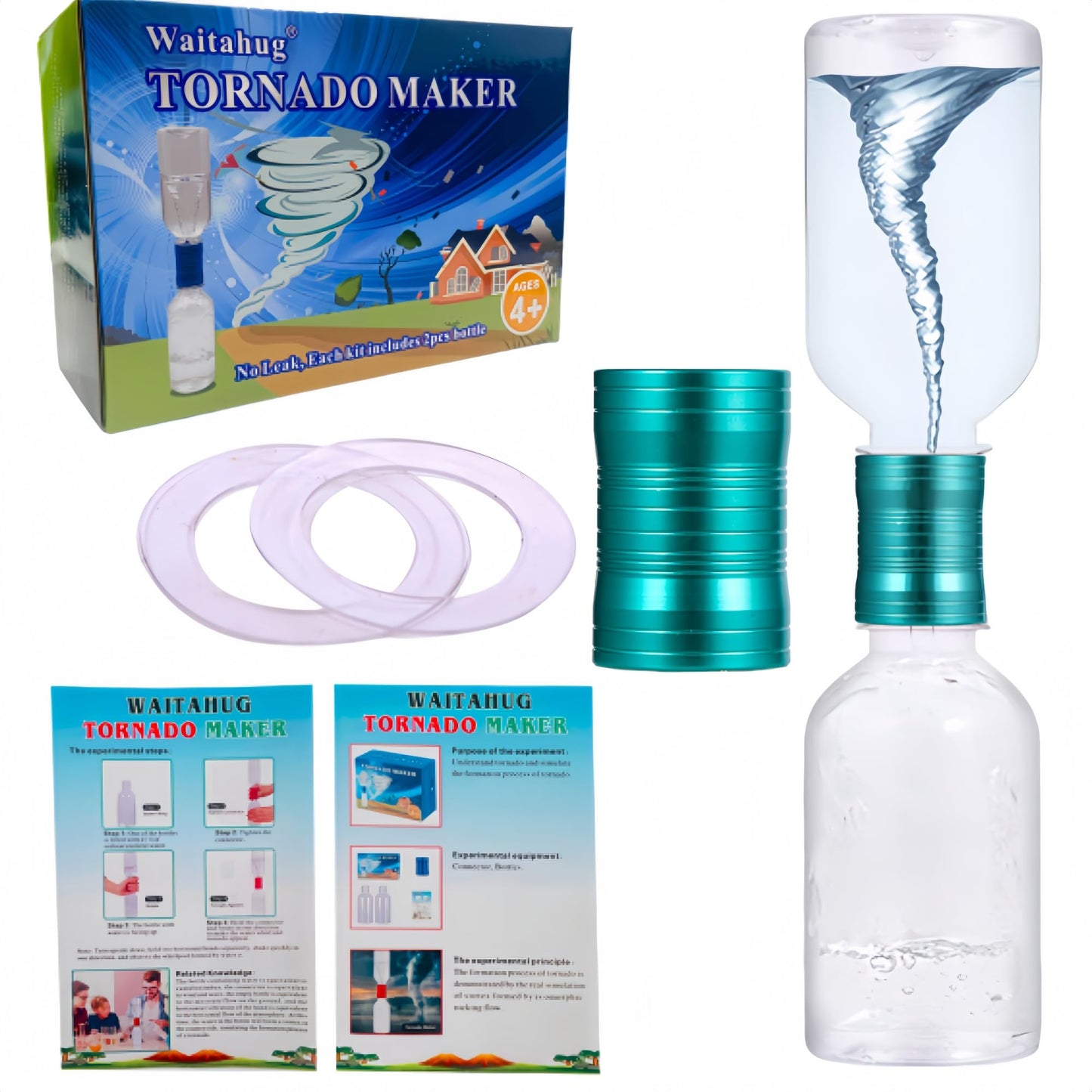Waitahug Tornado Maker, Weather Toys, Ultra-Light Aluminum Connecting Tube, Including 2 Empty Bottles, Watertight Tornado Toy, Suitable for Kids'