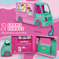 Dollhouse Ice Cream Truck Playset for Girls - Kids Kitchen Pretend Play Food Dessert Truck Toy with Doll, Table, Chairs & Accessories - Birthday Gift