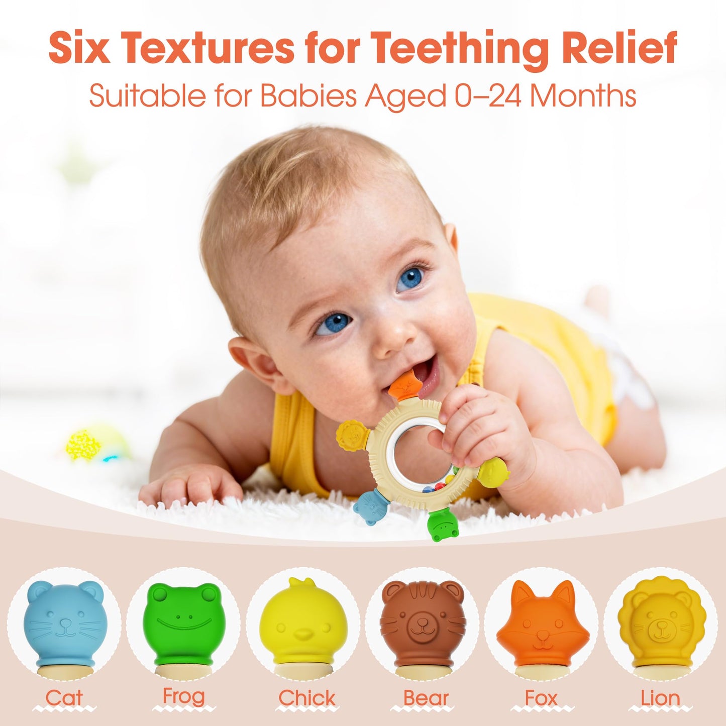 Baby Teething Toys for 3-6 6-12 Months, BPA Free Silicone Teething Rings Toys, Baby Teether Relief Chew Toy with Rattle, Sensory Toy for Infant