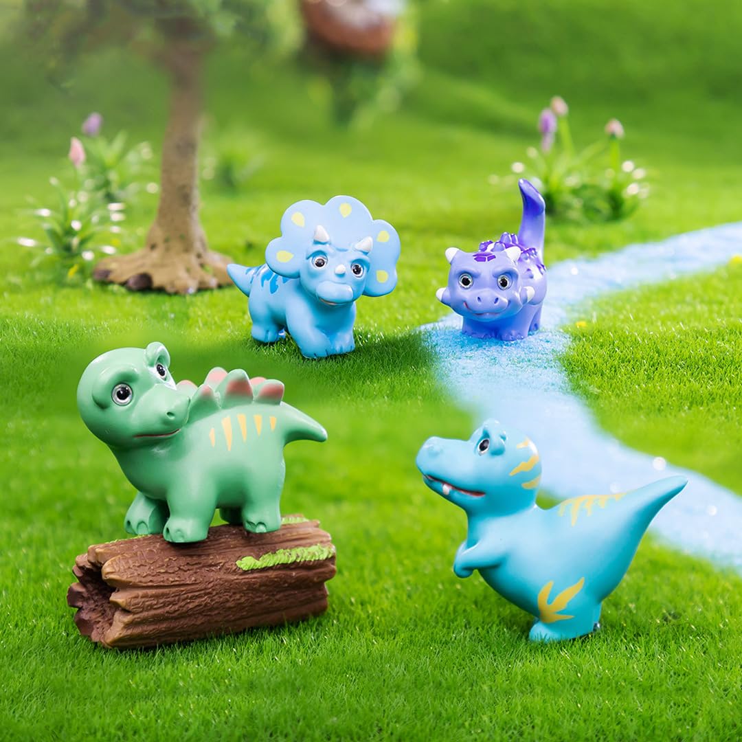 5 Pcs Lovely Dinosaur Figure Animal Toys Set Cake Topper, Micro Landscape Decor Fairy Garden Miniature Dinosaur Figurines Collection Playset