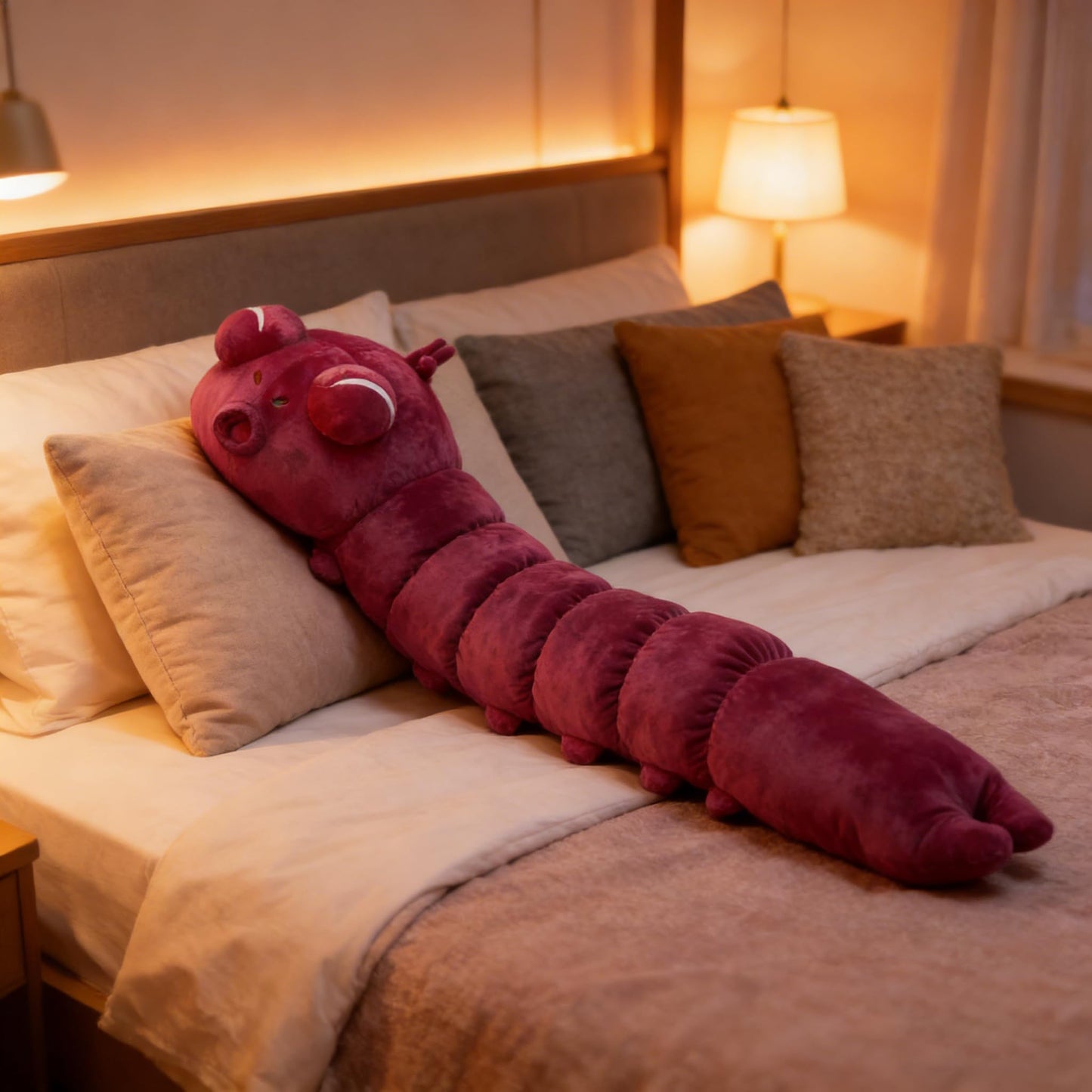 VNYIGDJS Toji Worm Plush, 120cm/47in Large Stuffed Animal Body Pillow, Burgundy Red, Soft Anime Plush Toy