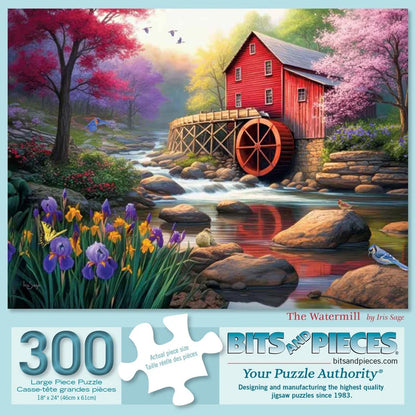 Bits and Pieces 300 Piece Puzzles for Adults - The Watermill - 300 Large Pieces 18" x 24" Jigsaw Puzzles, Forest Rustic Mill River, No 2 Pieces Alike