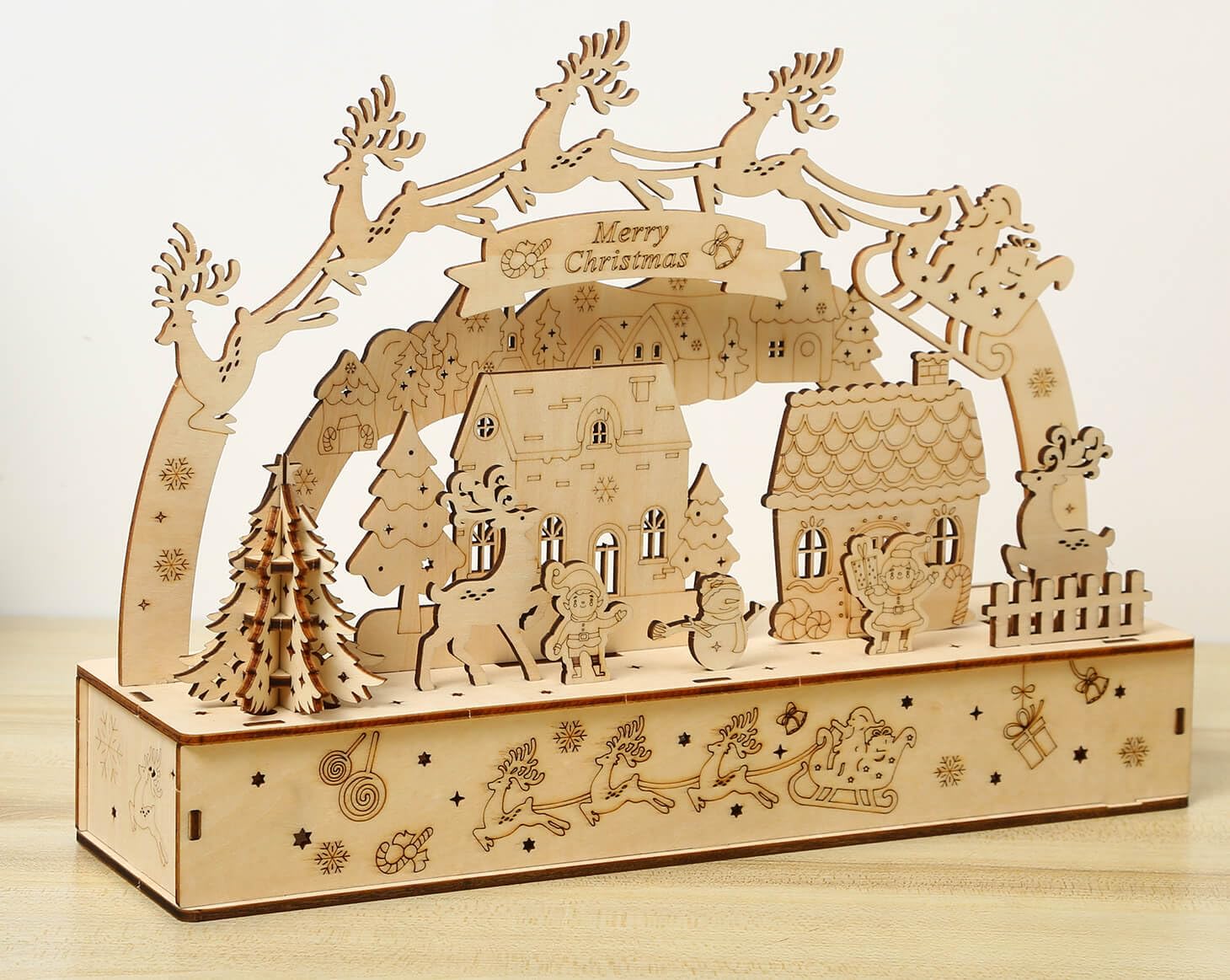3D Wooden Puzzles for Adults 35pcs LED Light Xmas Theme DIY Wooden Assembly Kit for Teens Home Decor