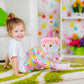 Linzy 8.5” Light Up Bear Stuffed Animal with Party Hat & Cupcake, Soft Musical Plush Toy with Magic LED Lights, Glowing Cute Plushie Teddy Bear