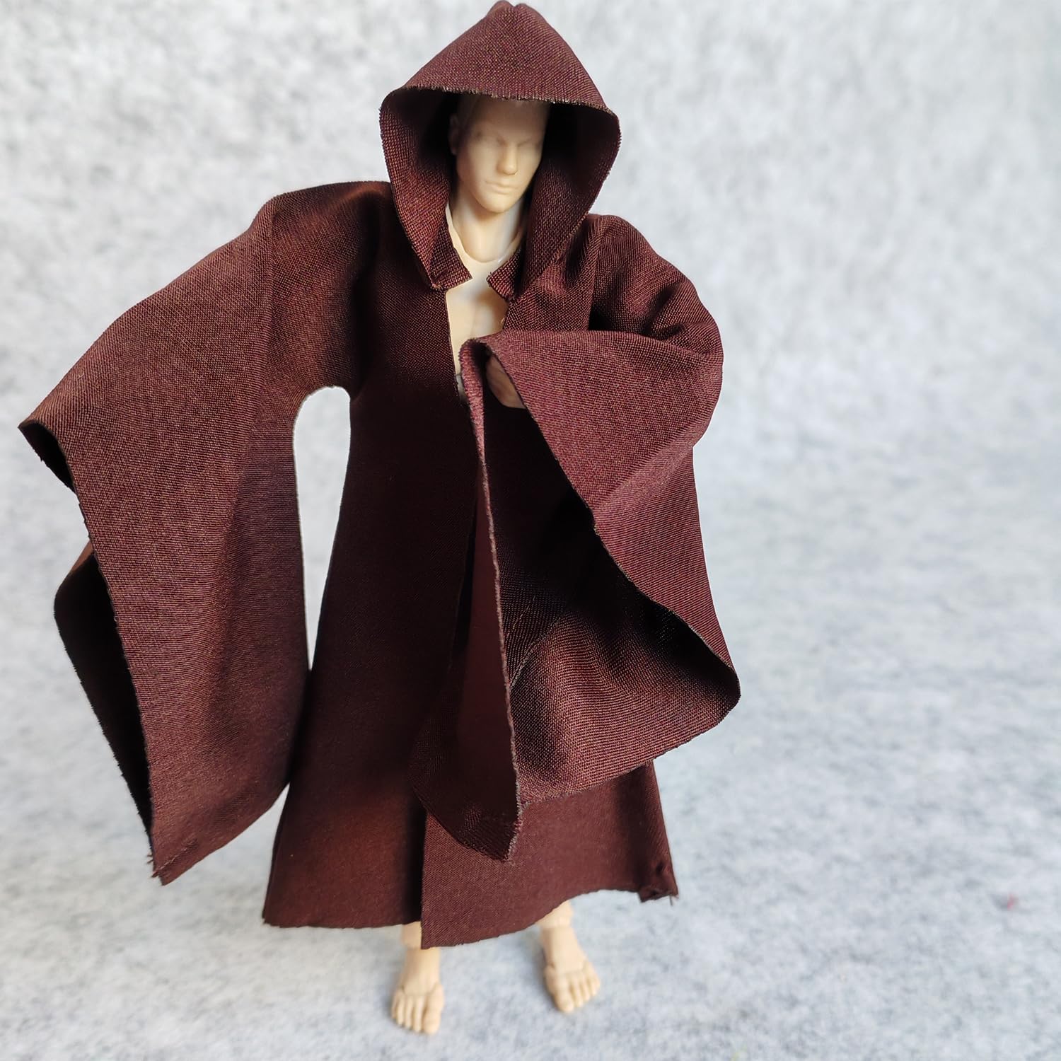 SSbeauty M 1:12 Scale Fabric Cape Robe with Hat for 6" 6 inches Body Doll Action Figure (no Figure) (Brown L Sleeve)