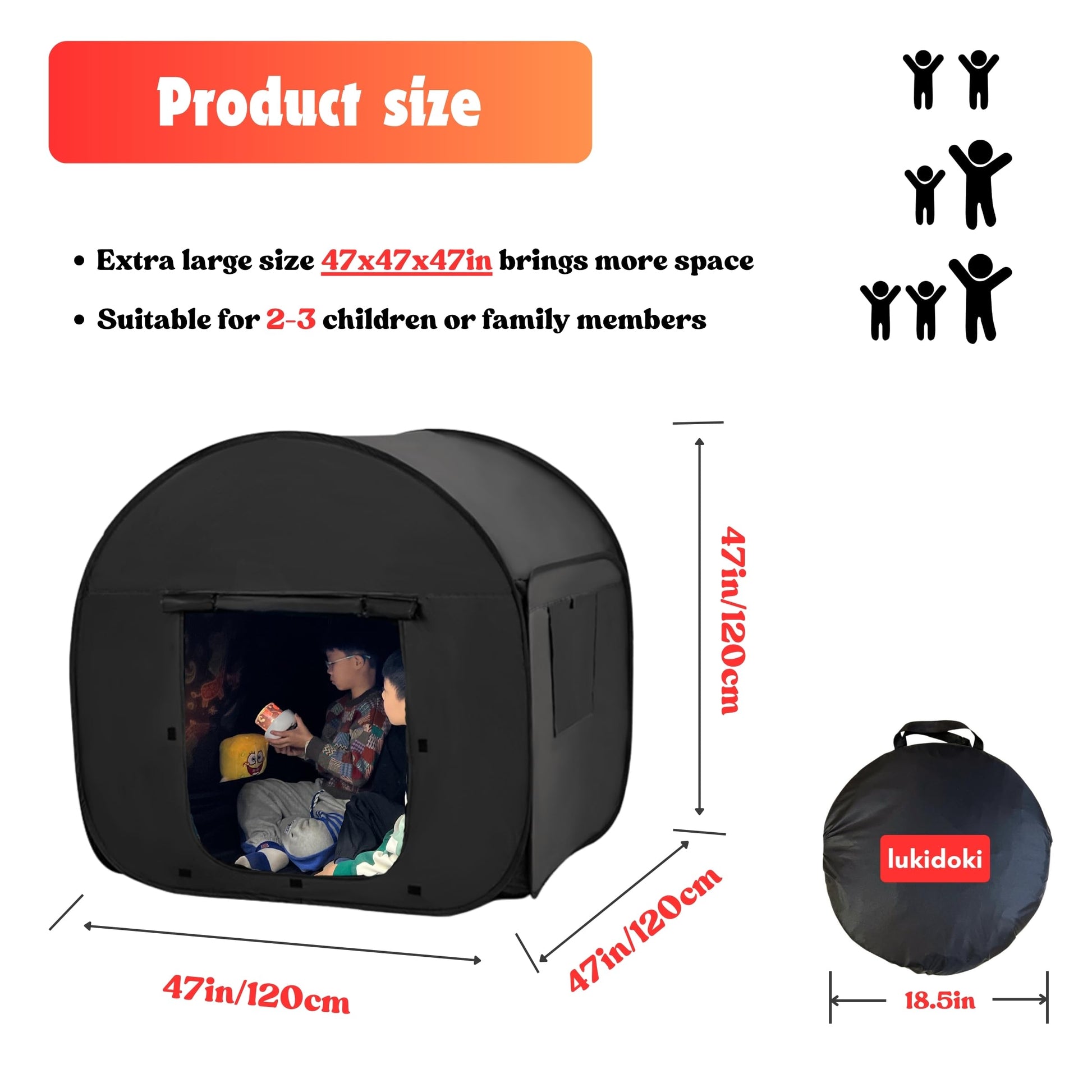 lukidoki Sensory Tent for Kids & Adults with Autism, ADHD, SPD - CPC Certification Large Size 47x47in Calm Corner Helps Children Relax, Reduce Anxiety