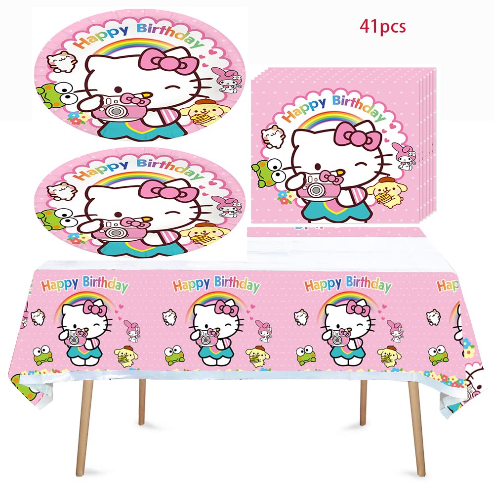 41pcs Children Party Supplies 20 Plates + 20 Napkin + 1Tablecloth Children Birthday Party Decorations, for Girl and Boy