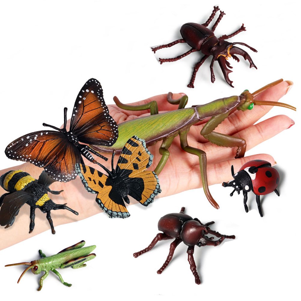 Odowalker 8 Pcs Lifelike Assorted Plastic Insects Bugs Figures Model