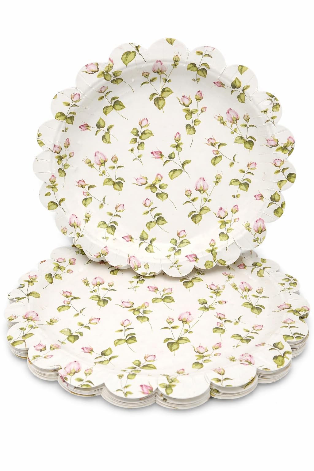 Lulu Posh Floral Paper Plates 12 Inch (24 Pack) - Scalloped Disposable Party Plates, Pink Rose Vintage Shabby Chic Dinner Plates, Heavy Duty Paper