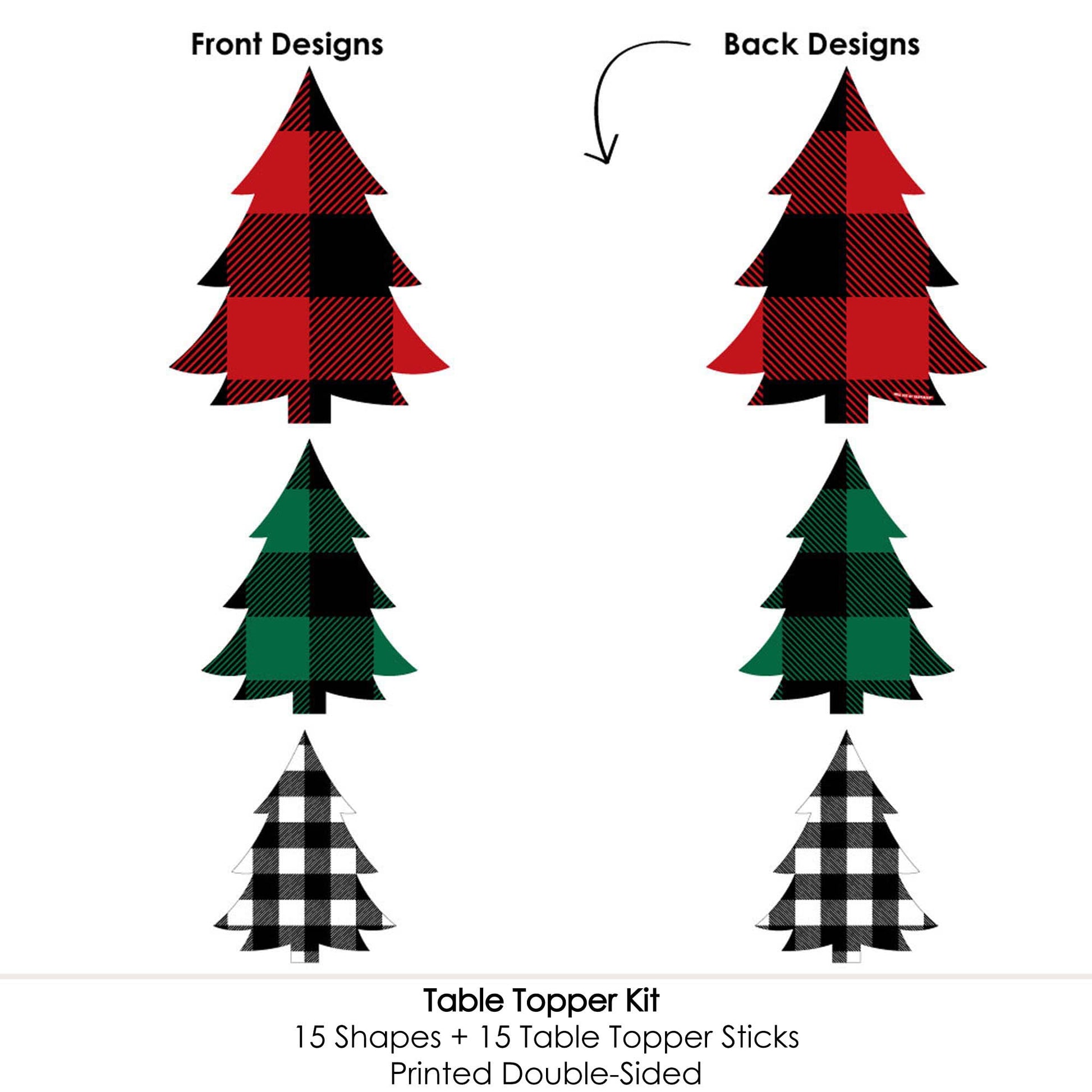 Big Dot of Happiness Holiday Plaid Trees - Buffalo Plaid Christmas Party Centerpiece Sticks - Table Toppers - Set of 15