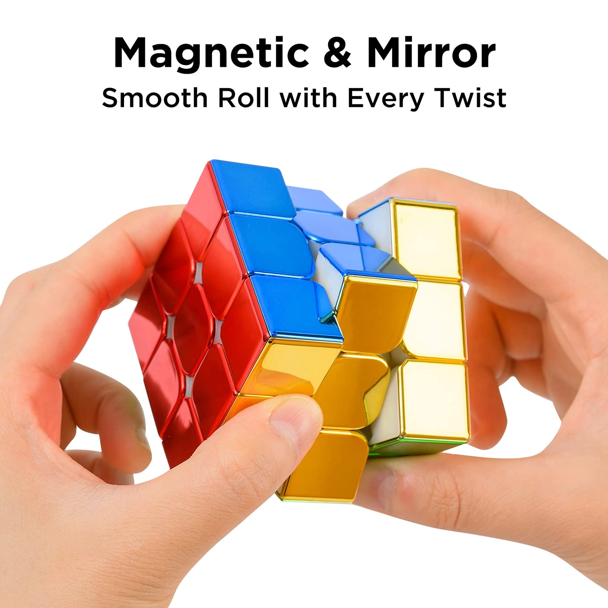 D-FantiX Magnetic Mirror Reflective Speed Cube 3x3x3 with Display Stand