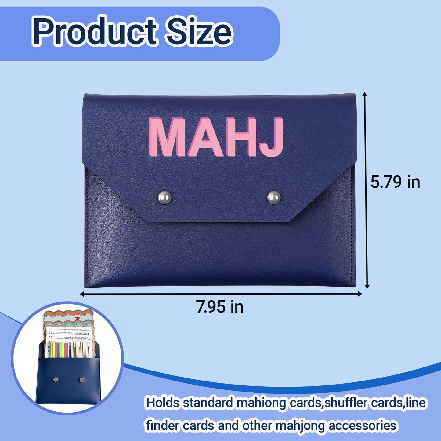 Leather Mahjong Card Holder for Cards with 160pcs Line Finder Highlighter Tape, 8x6 Inch Mahjong Card Sleeve with Magnetic Button,Ideal Mahjong