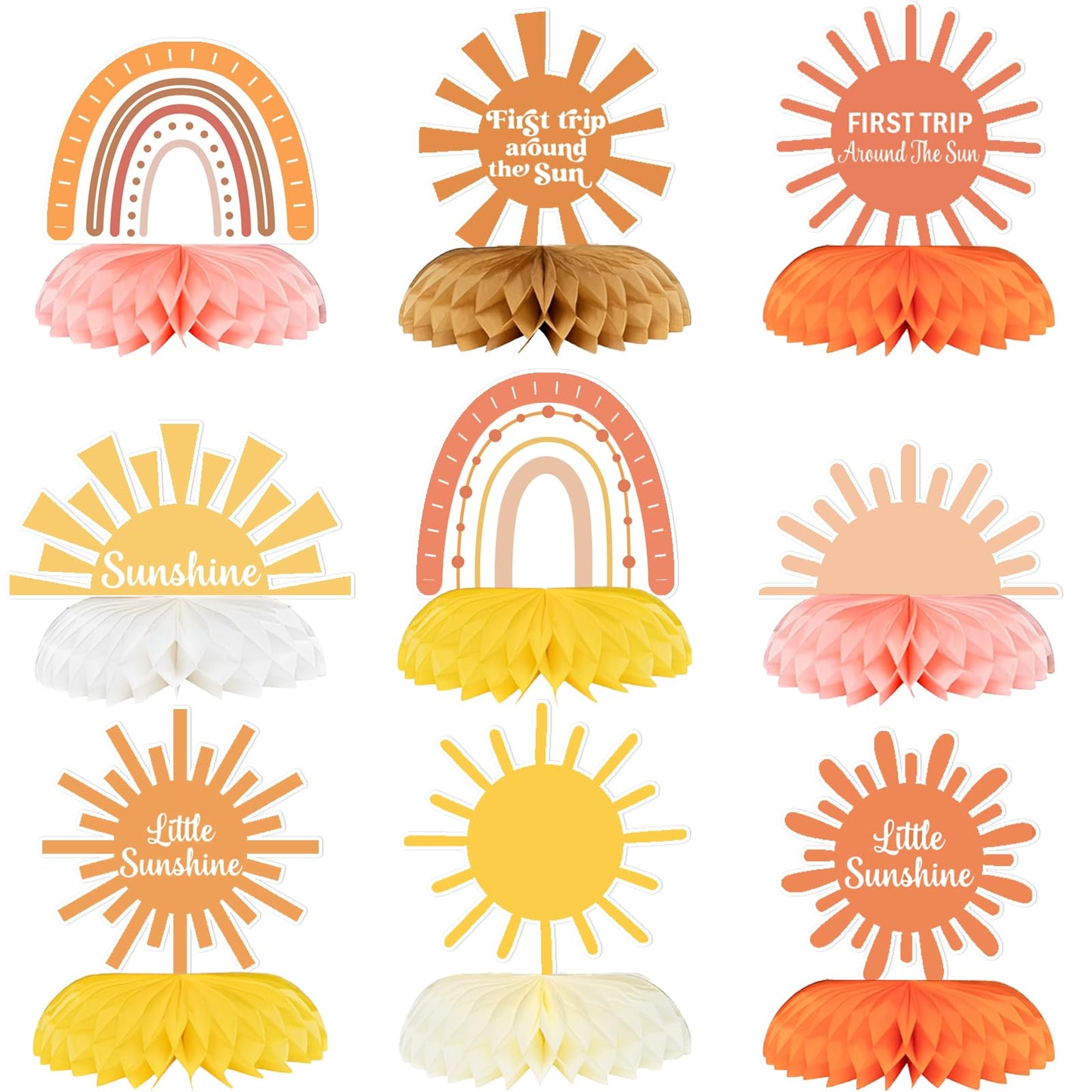 First Trip Around The Sun Decorations Honeycomb Centerpieces, Little Sunshine Table Toppers, Sun Birthday Party Decoration for Sunshine Baby Shower