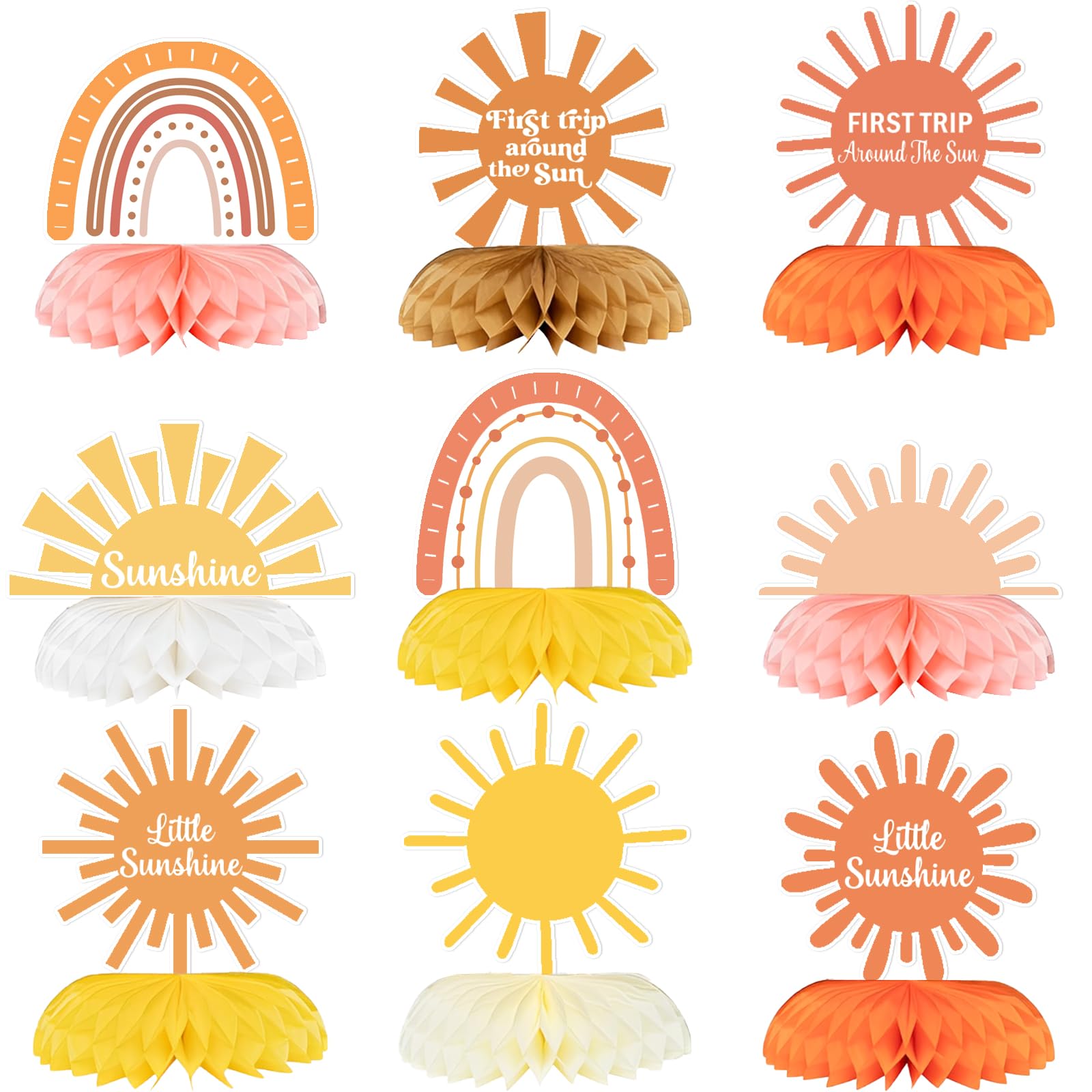 First Trip Around The Sun Decorations Honeycomb Centerpieces, Little Sunshine Table Toppers, Sun Birthday Party Decoration for Sunshine Baby Shower