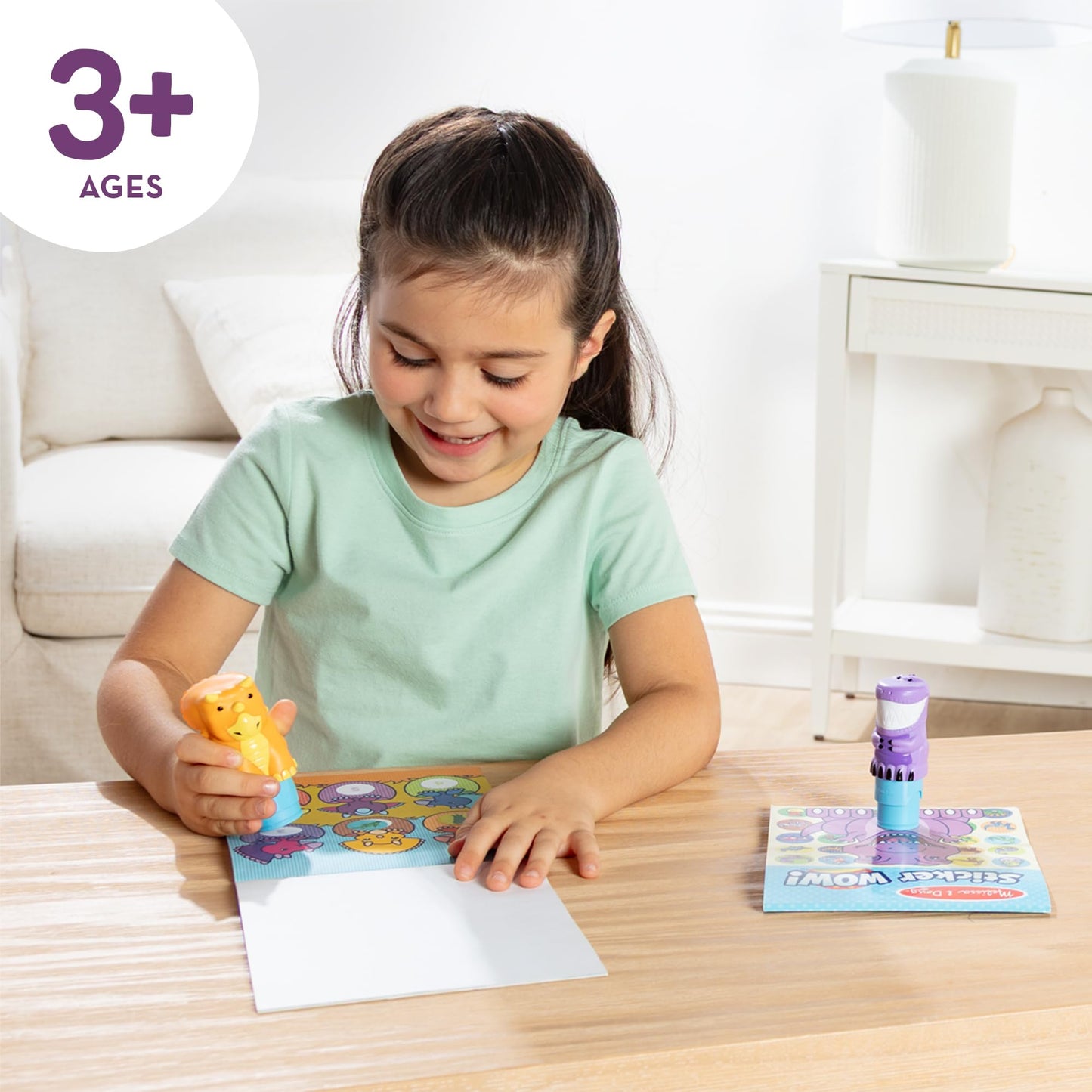 Melissa & Doug Sticker Wow!™ T-Rex and Triceratops Bundle: Two 24-Page Activity Pads, 2 Sticker Stampers, 900 Stickers, Arts and Crafts Fidget Toy