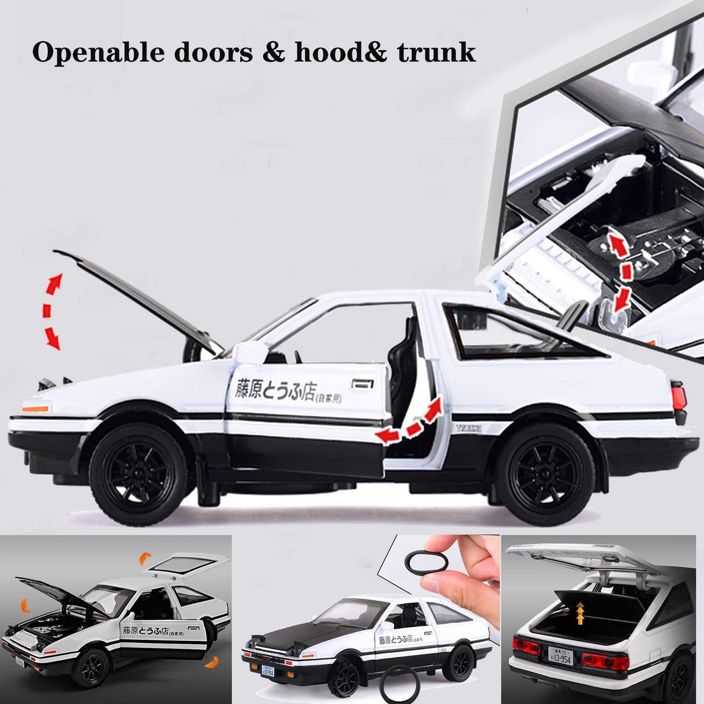 Mzexoma Initial D Trueno AE86 Alloy Diecast Car Model, Sports Car Toys for Kids and Adults,Pull Back Vehicles Toy Cars (Black-Type A)