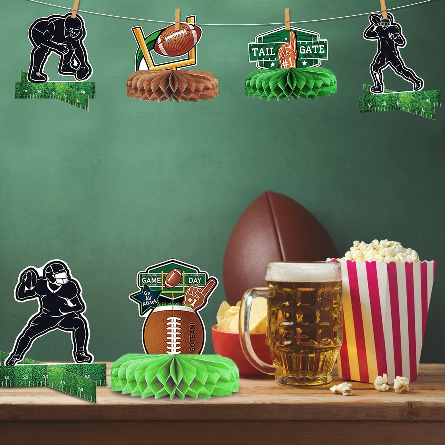 MZ.ogm 12PCS Football Party Decorations: Football Table Centerpiece Ball Honeycomb Centerpieces Table Toppers Sports Party Decor Sport Birthday