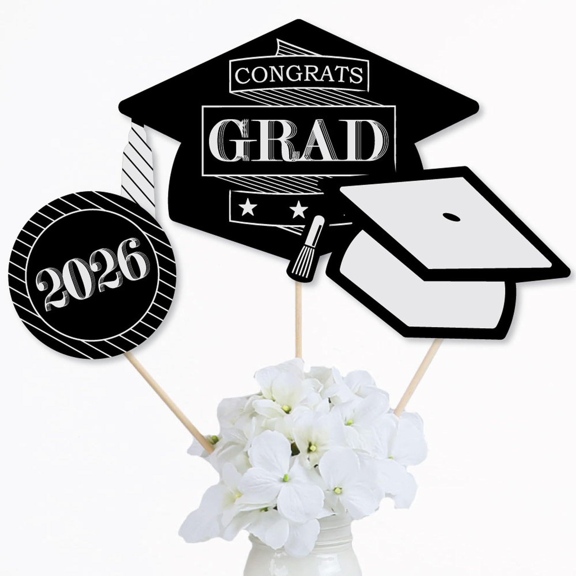 Big Dot of Happiness Graduation Cheers - 2026 Graduation Party Centerpiece Sticks - Table Toppers - Set of 15