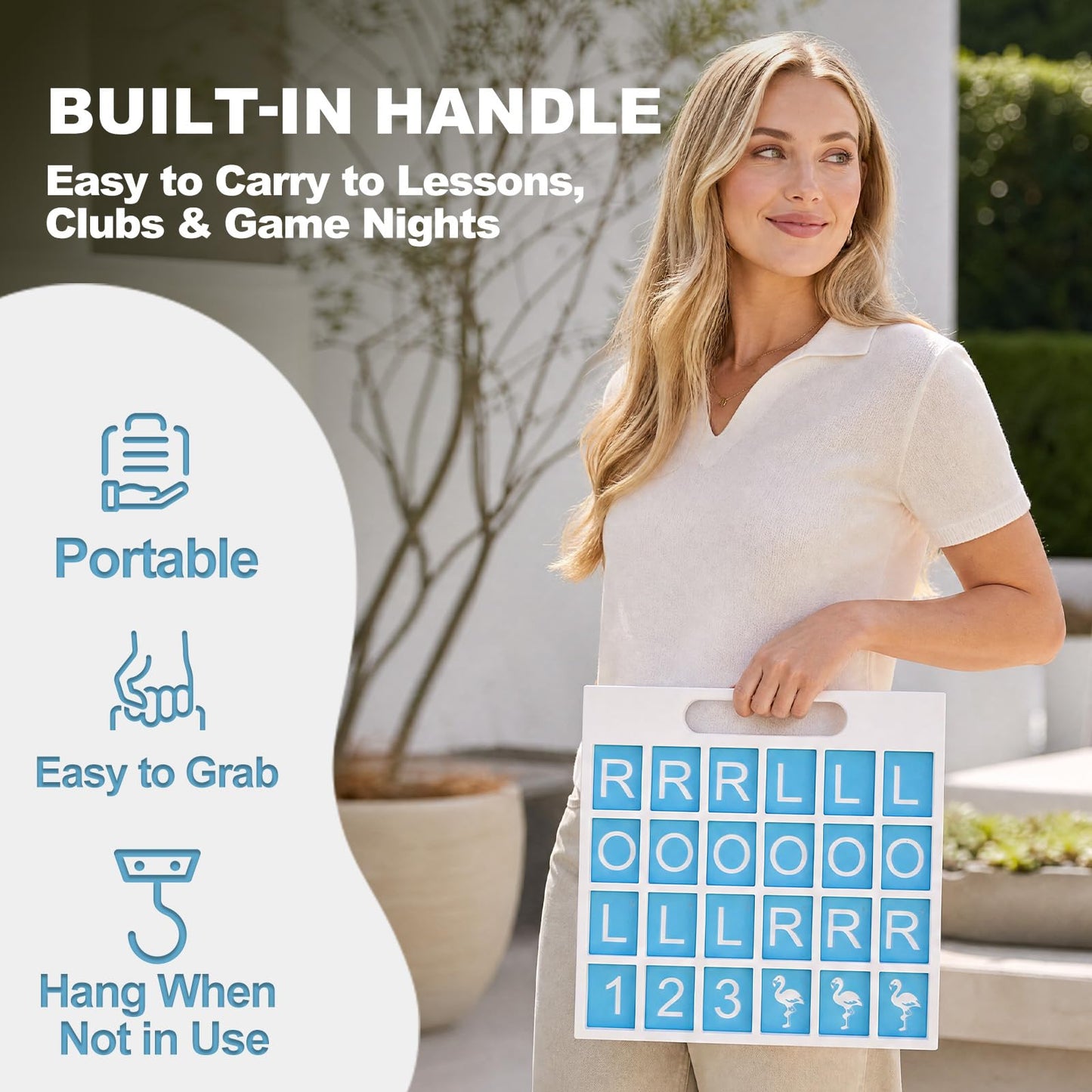 Solo Mahjong Board Blue, American Mahjong Charleston Training Tool with R-L-O Passing Guide and Handle, Mah Jongg Practice Board for Beginners