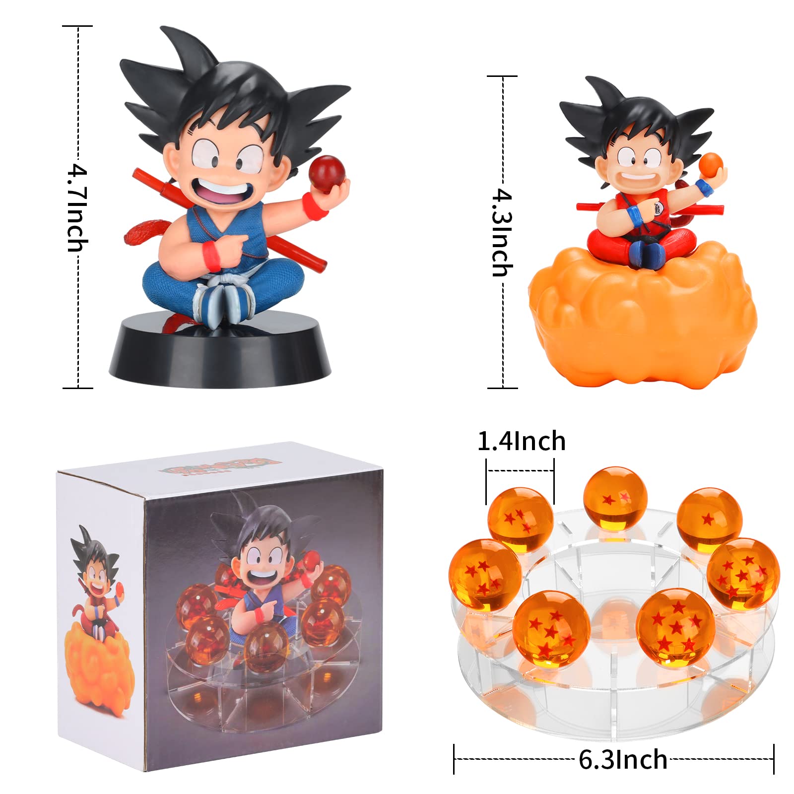 Lenporl DBZ Dragon Ball Action Figure Toys with 1.4 Inch Crystal Stars Dragon Ball and Transparent Base, Goko Action Figure with Gift Box for Birthday